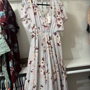 Lovestitch Floral Maxi Dress in Cream and Burgundy
